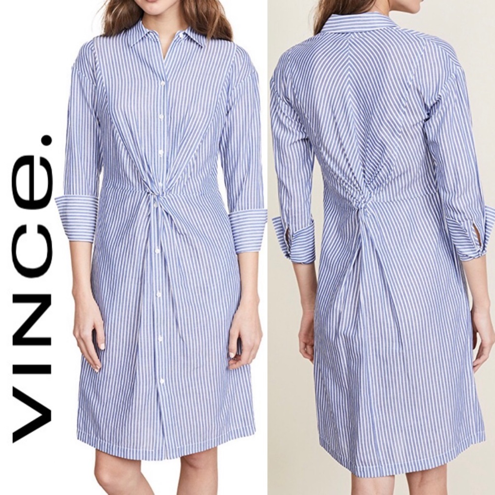 Vince Striped Shirt Dress with Twist Front Size 12